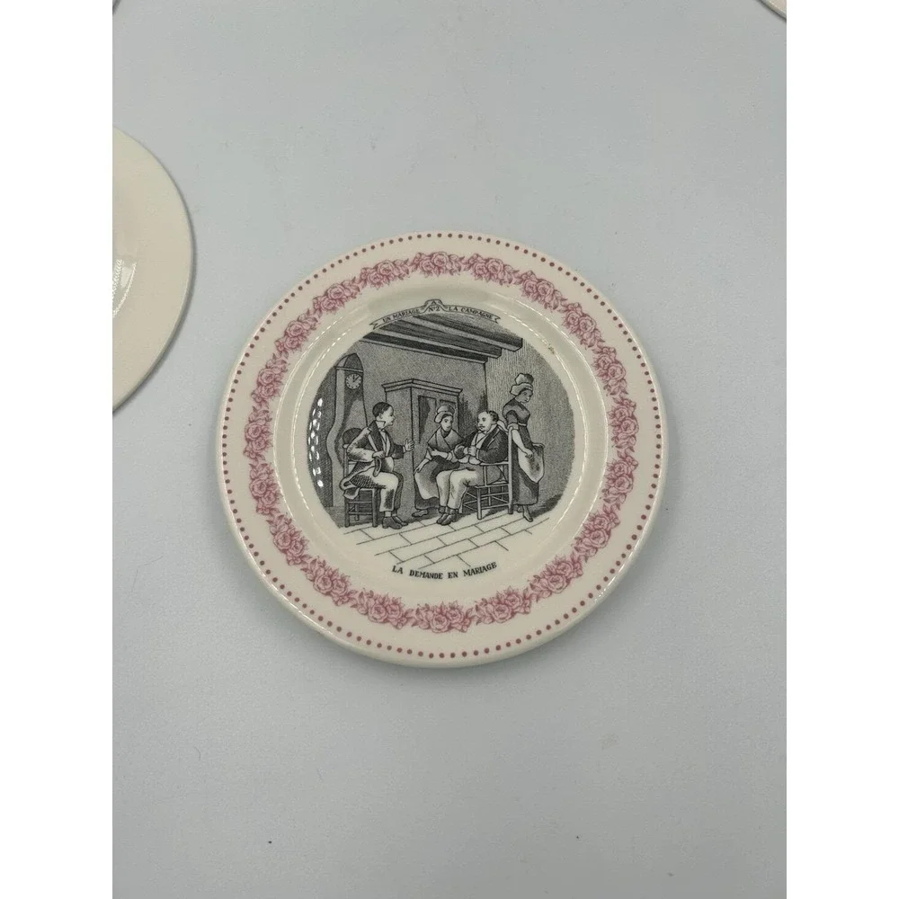 Gien Mariage à la campagne Faience Plates Set of 6,6 in Round Made in France
